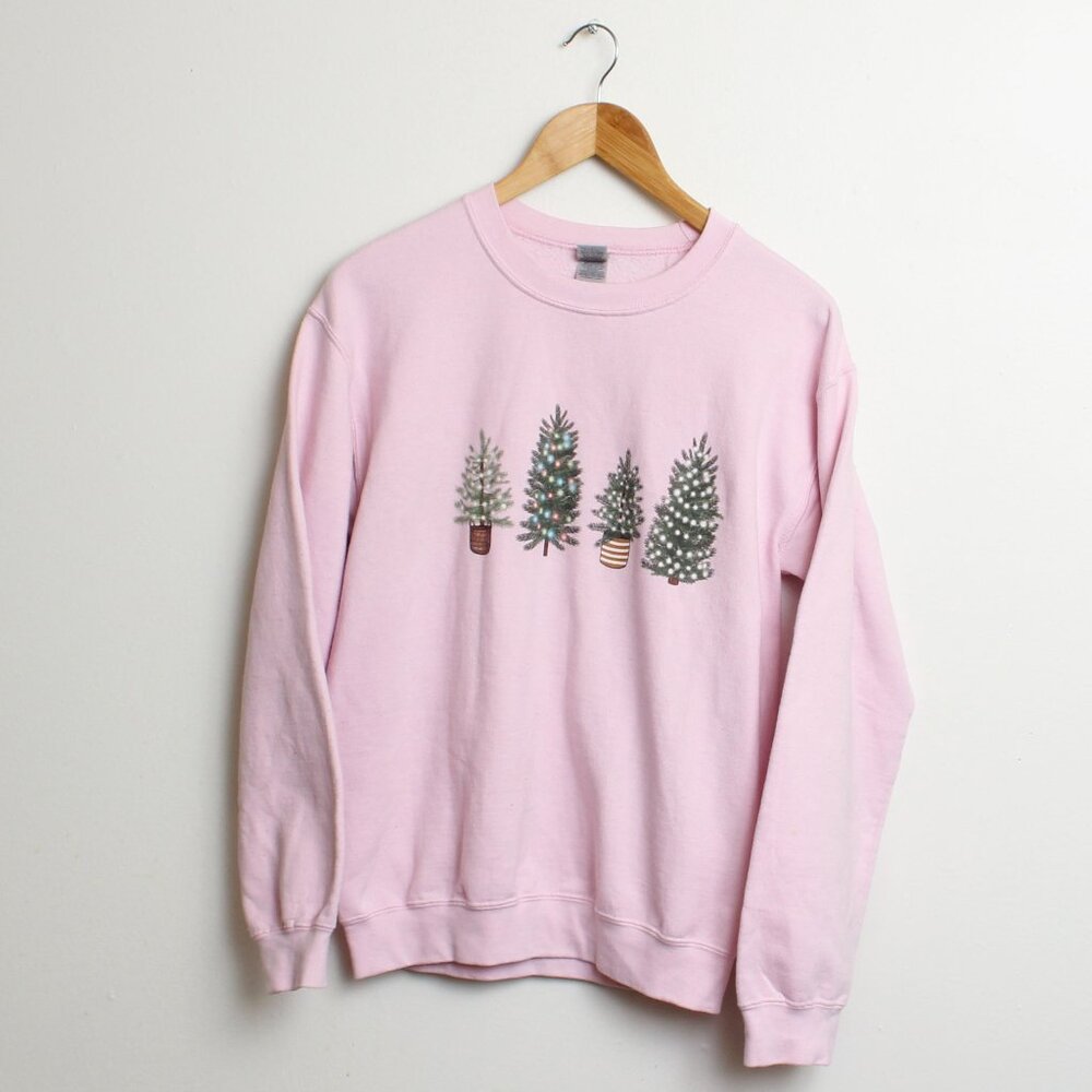 Christmas Sweatshirt Womens Small Pink Holiday Pullover